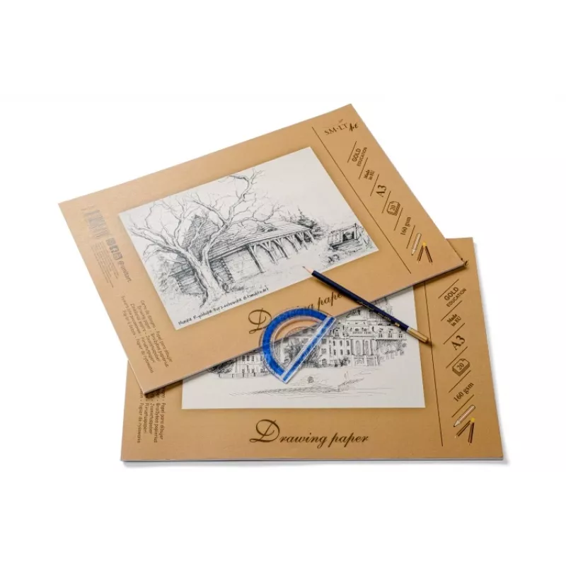 Piešimo ir eskizavimo popierius SMLT A3, 160 g/m², 20 lapų, klijuotas