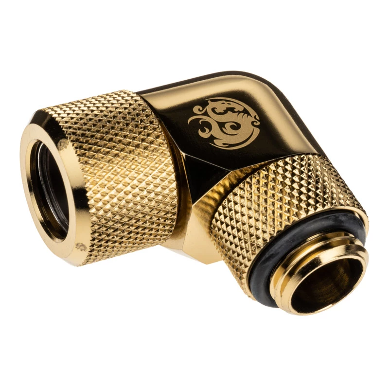 Bitspower Advanced Multi-Link adapterio jungtis 90 laipsnių G1/4 colio AG į 12 mm AD kietąjį vamzdelį - sukama, žalvarinė