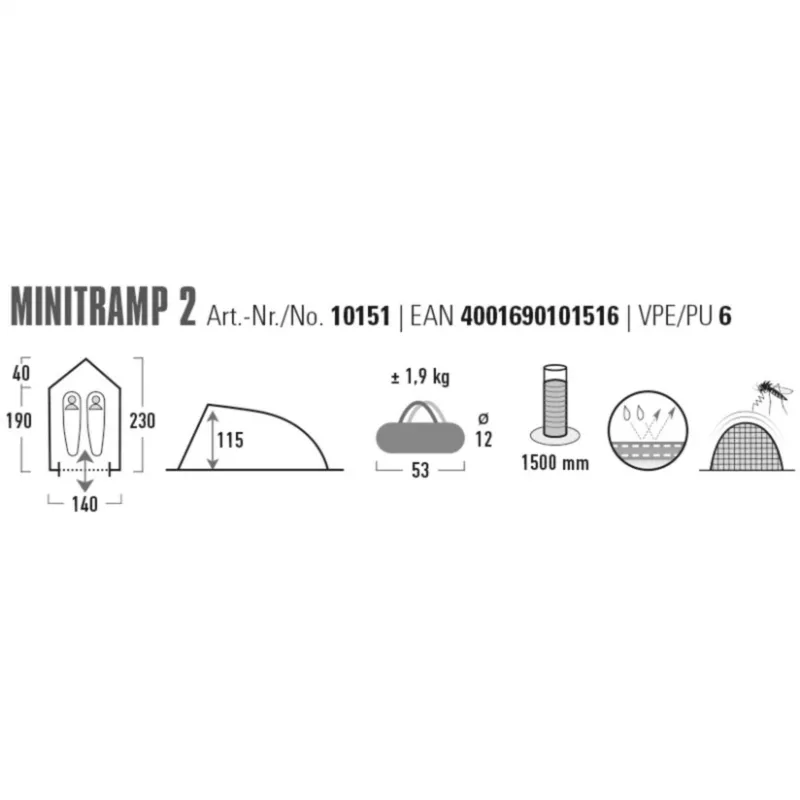 High Peak Minitramp 2 lengva juoda/raudona – 2 vietų kompaktiška stovyklavimo palapinė