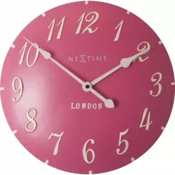 NeXtime 3084rz London Arabiškas sieninis laikrodis, Ø34.5 cm, rožinė/balta