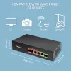 Ethernet PoE jungiklis QOLTEC 52296 — 4x RJ45 PoE prievadai, 1x RJ45 uplink