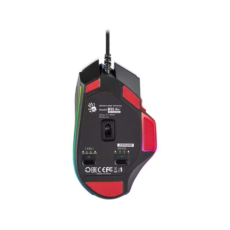 Žaidimų pelė A4Tech Bloody W95Max USB – dešinė ranka, balta, 12000 DPI, 1 ms, 250 ips, 125/2000 Hz