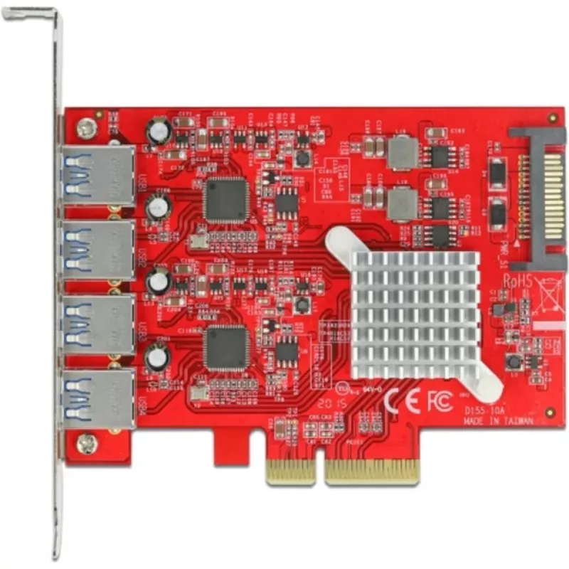Delock PCI Express x4 kortelė 4 x išoriniai SuperSpeed USB 10 Gbps (USB 3.2 Gen 2) USB Type-A lizdai - USB adapteris - PCIe 3.0 x4 - USB 3.2 Gen 2 x 4 (90481)