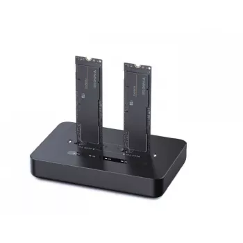 GEMBIRD DD2-U3M2 stalinė dviejų diskų dokavimo stotelė USB Type-C M.2 NVMe ir SATA SSD, palaiko M.2 2242, 20 Gbit/s, RTL9210B