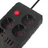 Maitinimo blokas MACLEAN MCE392 B — 4 lizdai, 3×USB, 110–240V, 2.1A, 2500W, 1,5 m laidas, juodas