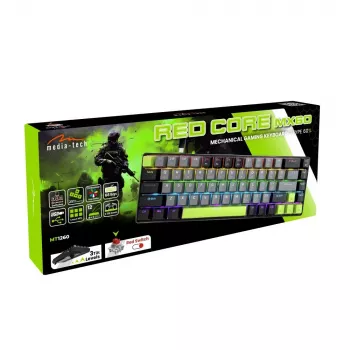 Mechaninė klaviatūra MEDIA-TECH MT1260 Red Core MX60, 60% form factor, CHERRY MX Red jungikliai, RGB foninis apšvietimas, USB, žalia
