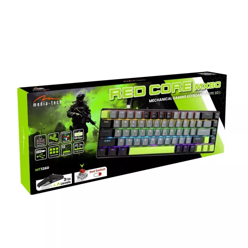 Media-Tech MT1260 Red Core MX60 žaidimų klaviatūra, mechaninė, 60 %