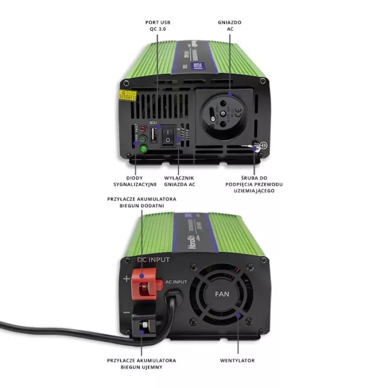 Automobilinis keitiklis Qoltec Monolith 600 W žalias 12 V