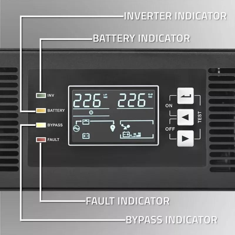 Qoltec UPS nepertraukiamo maitinimo šaltinis 3kVA 3000W dvigubo keitimo on-line RACK LCD EPO USB
