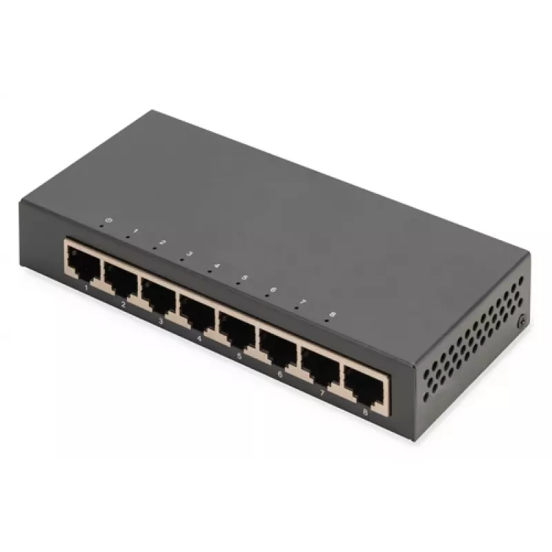 Nevaldomas komutatorius Digitus 8 prievadų Gigabit Ethernet 10/100/1000 Metalinis korpusas