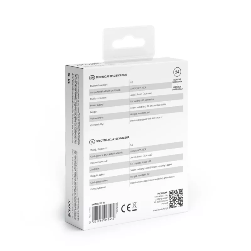 Savio TR-16 Bluetooth 5.3 siųstuvas AUX adapteris su laisvų rankų funkcija, Google Assistant/Siri