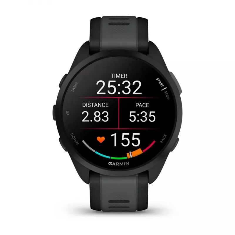 Garmin Forerunner 165 Music – Juodas – Sportinis laikrodis su silikoniniu dirželiu – Pelenų pilka – Riešo dydis: 126-203 mm – Ekranas 3 cm (1,2 colio) (010-02863-30)