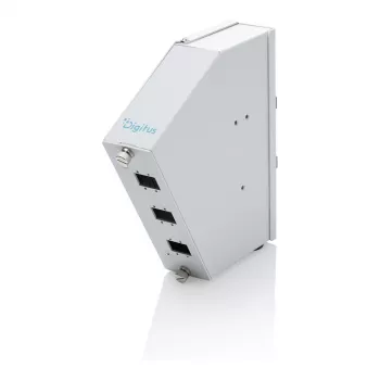 DIN bėgelio šviesolaidžių suvirinimo skirstytuvas DIGITUS DN-96894 — kampuotas, 6 SC SX / LC DX, aliuminis, pilkas