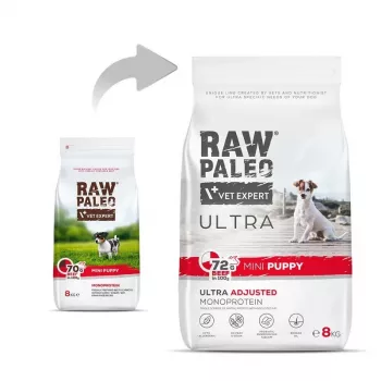RAW PALEO Ultra Mini Puppy Beef - sausas ėdalas mažų veislių šuniukams - 8 kg