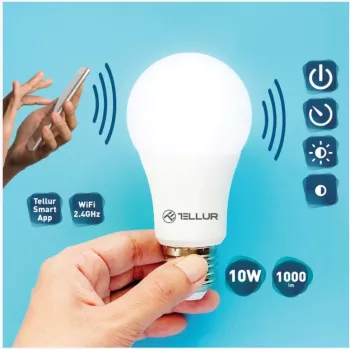 Tellur WiFi išmanioji lemputė E27, 10W, balta/šilta, reguliuojamas ryškumas