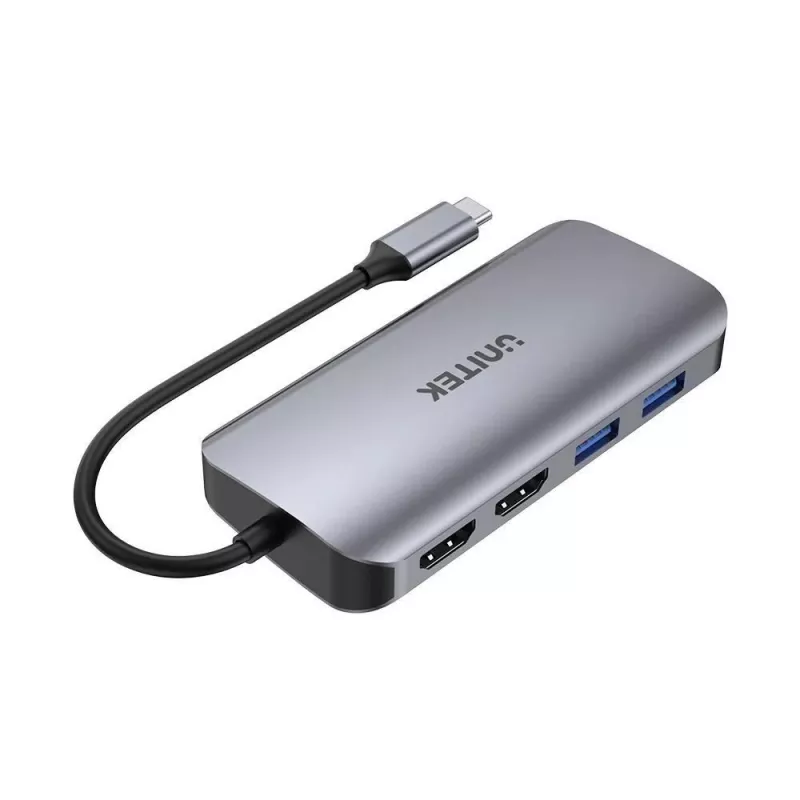 USB-C HUBAS Unitek D1122A01 su 2x HDMI 4K ir 100W Power Delivery