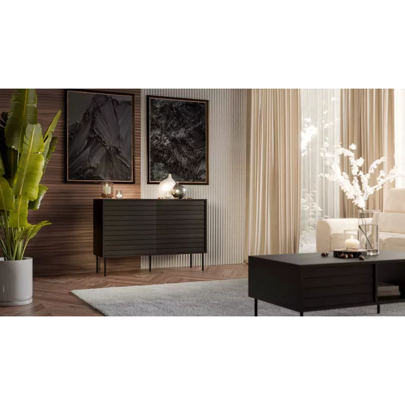 Komoda CORTINA 1D3S cama meble 120x40x81 cm, juoda, 3 stalčiai, laminuota medžio drožlių plokštė