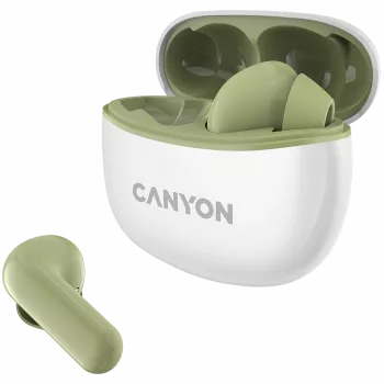 CANYON TWS-5 belaidės ausinės, žalios, Bluetooth 5.3, lietimui jautrūs valdikliai, USB-C įkrovimas