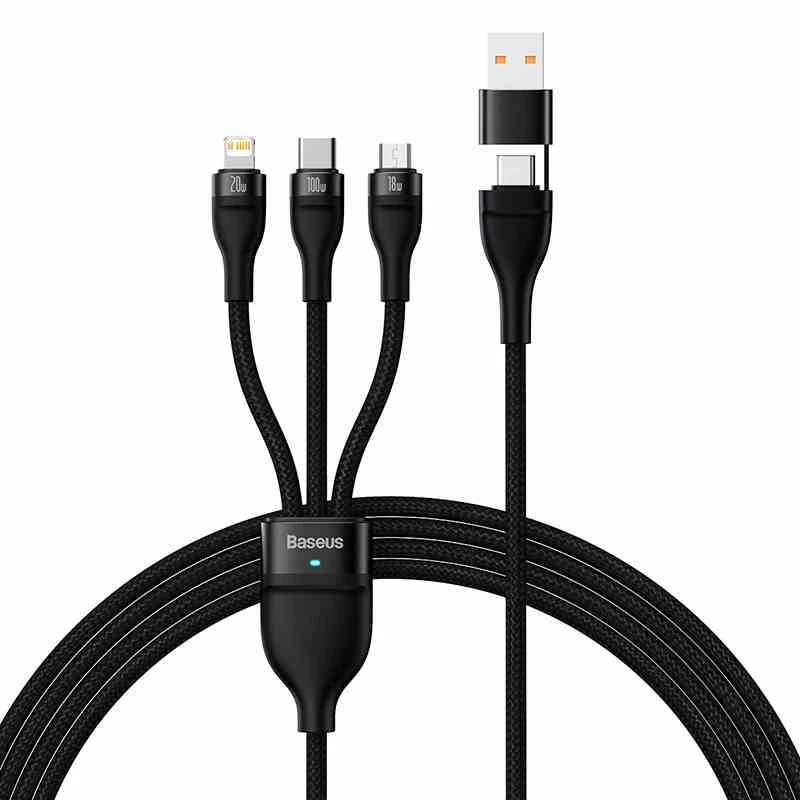 USB kabelis Baseus CASS030101 1,2 m USB A/USB C į USB C/Micro-USB B/Lightning juodas