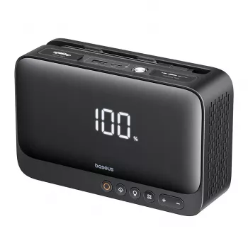 Nešiojamas akumuliatorius Baseus Super Energy 6000 mAh – užvedimo starteris, LiPo 6000 mAh, 300 A paleidimo srovė, 150 PSI, įmontuotas ekranas ir žibintuvėlis, USB-C + USB-A, juodas