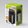Peilių ir stalo įrankių bloko rinkinys Maestro MR-1413 – juodas, 8 vnt., nerūdijančio plieno ašmenys su laikikliu ir popierinių rankšluosčių stovu