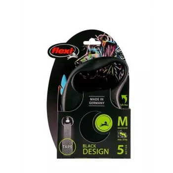Flexi Black Design M atsitraukiantis šuns pavadėlis, juodo dizaino, 5 m juostos tipas, maks. apkrova 25 kg, ergonomiška rankena