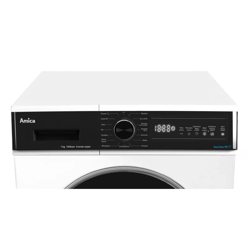 Laisvai pastatoma skalbimo mašina AMICA WA3S712BLiSHB, 7 kg, 1200 aps./min., 2100 W, LED ekranas, juodos spalvos durelės