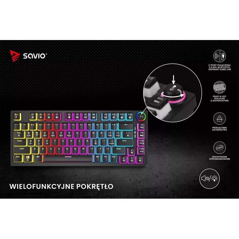 Belaidė mechaninė klaviatūra Savio SAVGK-PHENIX YELLOW PUDDING, Gateron Yellow Pro, 75 %, geltona, USB