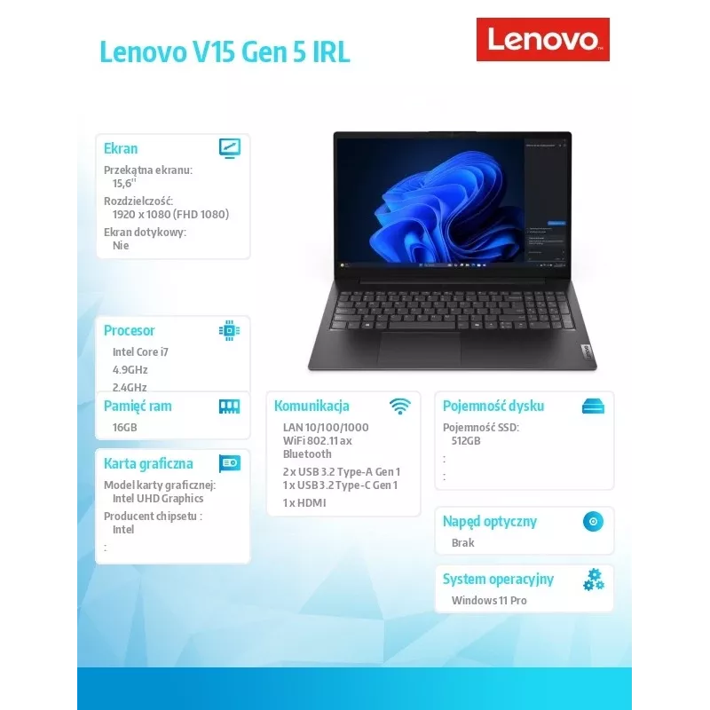 Nešiojamas kompiuteris Lenovo V15 G5 15,6 colio i7-13620H 16GB 512GB