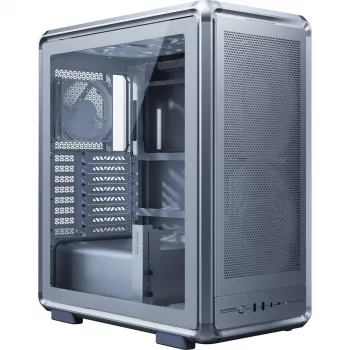 Korpusas PC Cooler Master MasterFrame 500 Mesh — Juodas su permatomu šonu, ATX maitinimo šaltinis, 2×200mm priekyje + 1×120mm gale, 2.5 colio/3.5 colio diskams