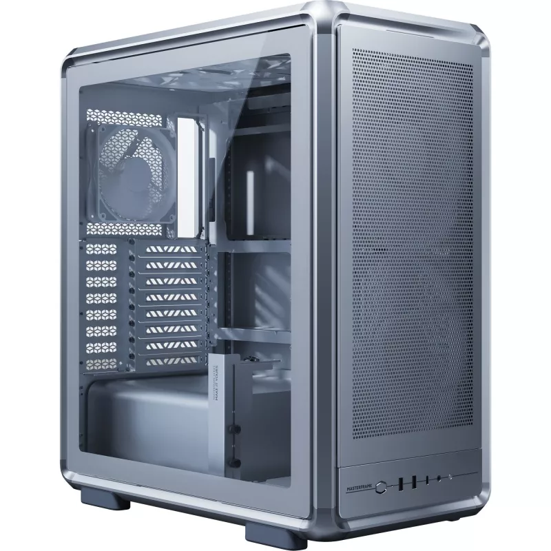 Korpusas PC Cooler Master MasterFrame 500 Mesh — Juodas su permatomu šonu, ATX maitinimo šaltinis, 2×200mm priekyje + 1×120mm gale, 2.5 colio/3.5 colio diskams