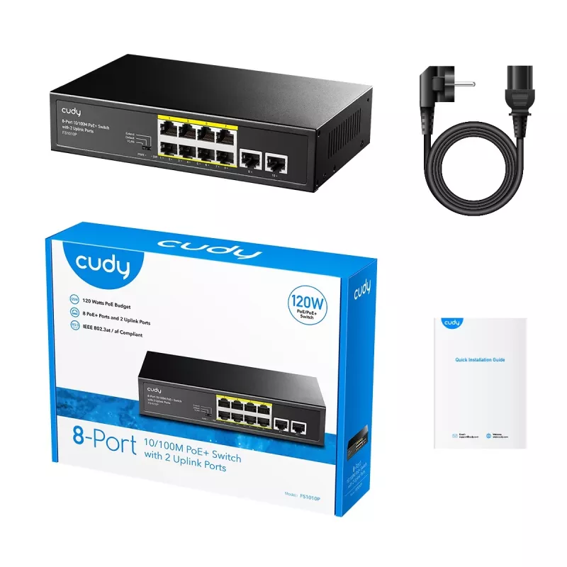 Cudy FS1010P tinklo jungiklis Fast Ethernet (10/100) Power over Ethernet (PoE) Juodas