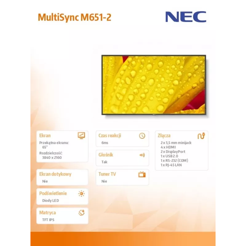 NEC MultiSync M651-2 profesionalus ekranas 65 colių LED 4K Ultra HD 500 cd/m² juodas
