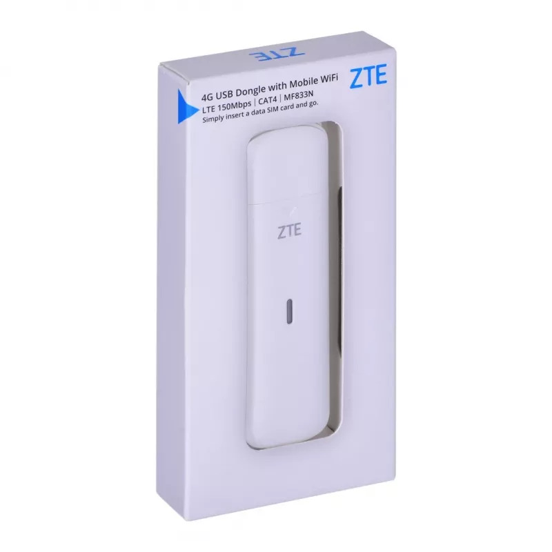 USB korinis modemas ZTE MF833N, 4G LTE iki 150 Mbps, HSUPA/2G, microSD lizdas, baltas