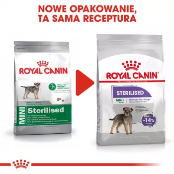 Sausas šunų ėdalas Royal Canin Mini Sterilised Care — 3 kg, vištiena, sterilizuotoms mažoms veislėms (5–10 kg), suaugusiems, 30% baltymų