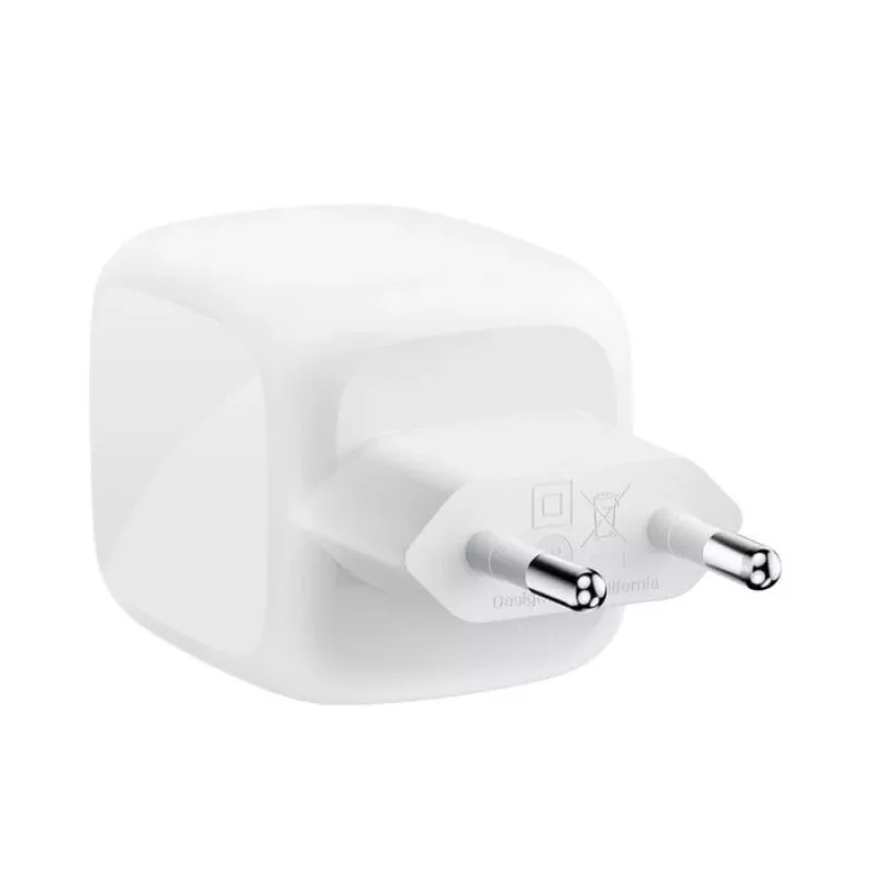 Greitasis AC sieninis įkroviklis Belkin WCH020KQ2MWH-B6 — 2x USB‑C, 2 m integruotas laidas, baltas