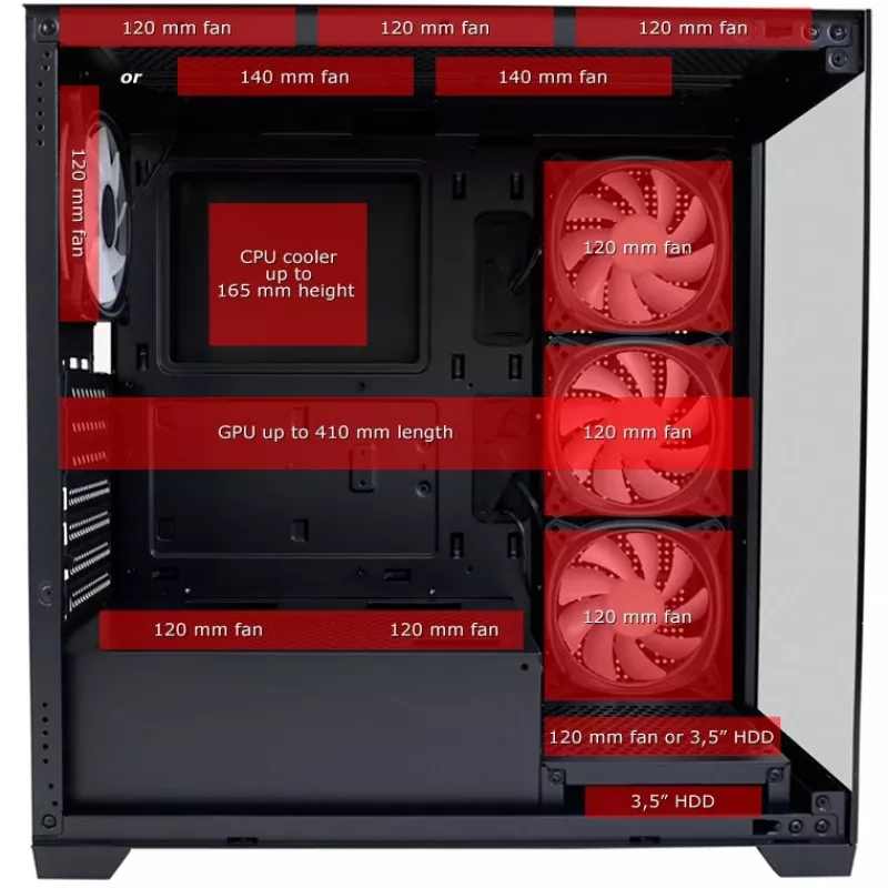 LC-Power korpusas MidiTower 715B juodas USB3.2 / Audio be maitinimo šaltinio SEAMLESS_X LC-715B-ON