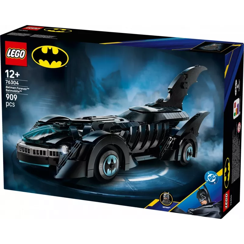 LEGO konstruktorius DC Super Heroes Betmeno automobilis Batman Forever Batmobile 76304 – 909 dalių, 1 minifigūrėlė, rekomenduojamas amžius 12+