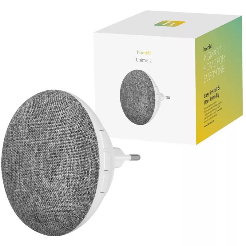 Prie durų skambučio garsiakalbis Hombli Doorbell Chime 2, belaidis 433,92 MHz, AC 110–240V, C tipo kištukas, pilka/balta