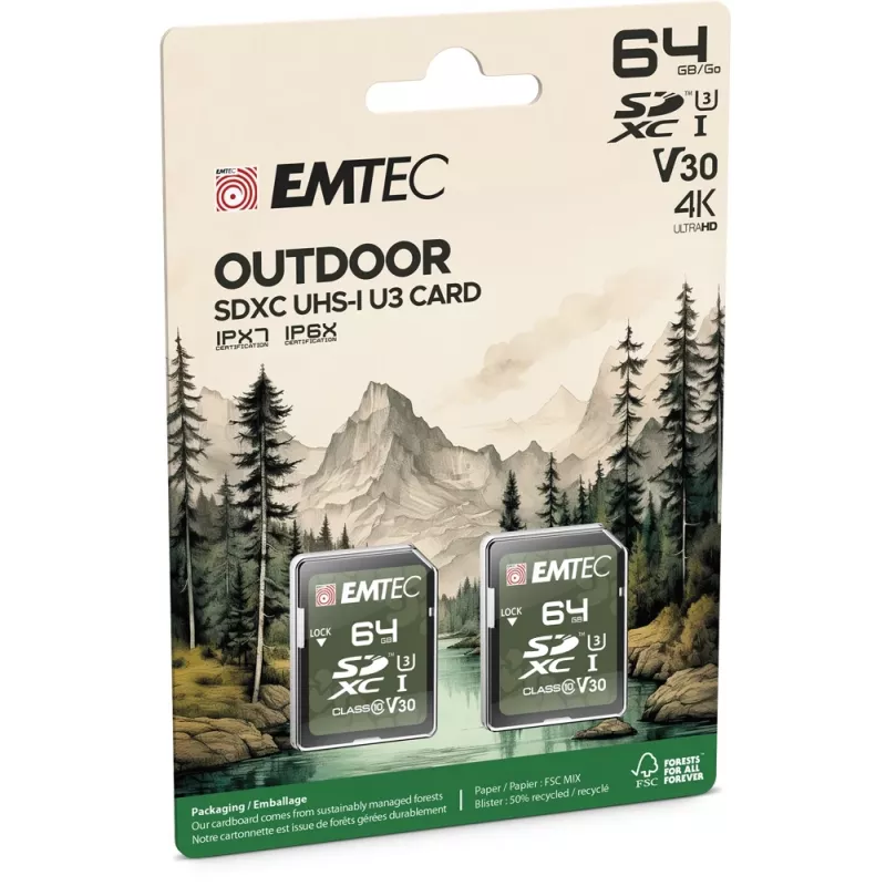 Flash atminties kortelė Emtec 64GB UHS-I U3 V30 Outdoor ECMSD64GXCU3ORP