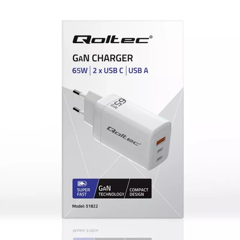 QOLTEC 51822 65W GaN įkroviklis 2×USB-A 2×USB-C