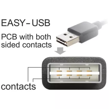 DeLOCK Easy USB kabelis – USB A (M) kairė/dešinė lenktas, reversinis į USB B (M) – USB 2.0 – 50 cm – juodas (85167)