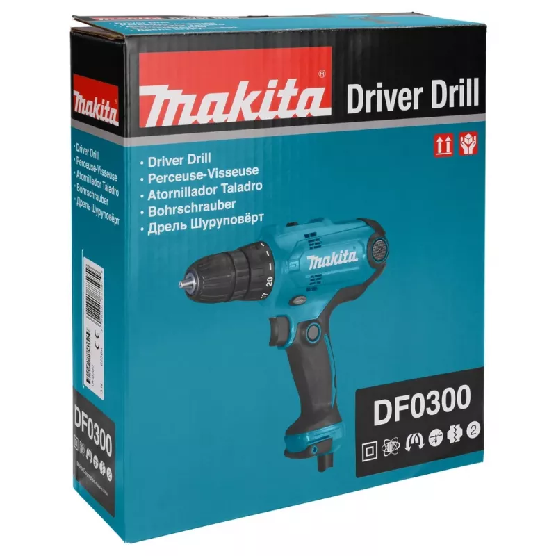 Gręžtuvas Makita DF0300 1500 RPM Bepaketis 1,2 kg Juodas, Mėlynas
