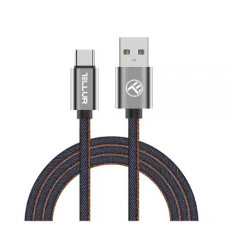USB duomenų kabelis Tellur USB į Type-C 1 m Denim, pintas 1 m kabelis įkrovimui ir duomenų perdavimui