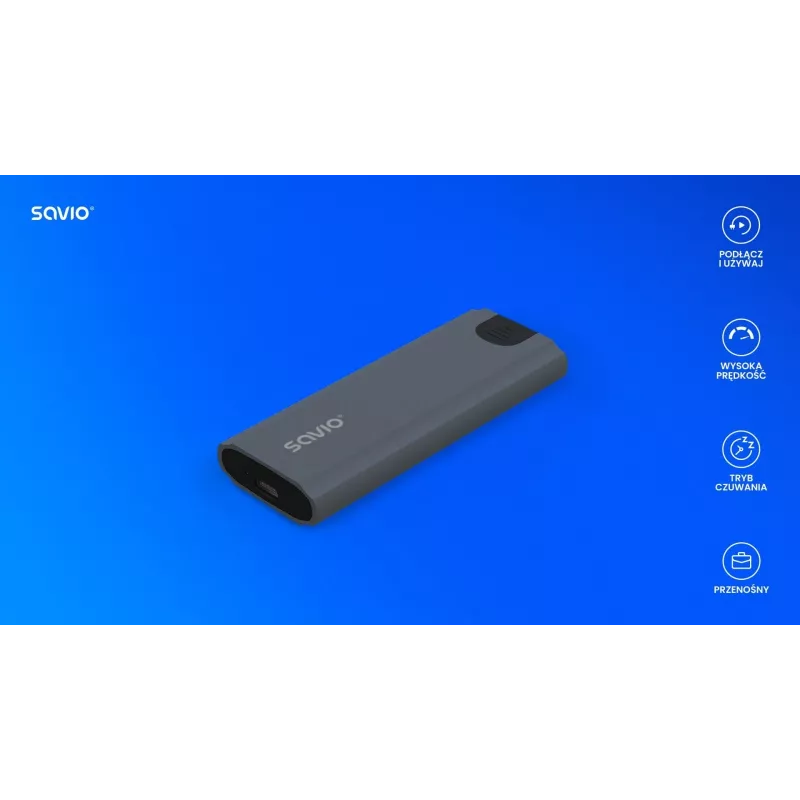 M.2 SSD korpusas SAVIO AK-67 Pilka, USB 10 Gbit/s, vieno M.2 disko palaikymas