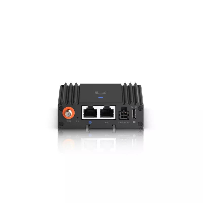 Maršrutizatorius koriniam tinklui Ubiquiti UMR-Ultra – 4G LTE, NanoSIM, 2,4 GHz Wi‑Fi (802.11g), 2x RJ‑45, 3 išorinės SMA antenos, 5–30 V DC