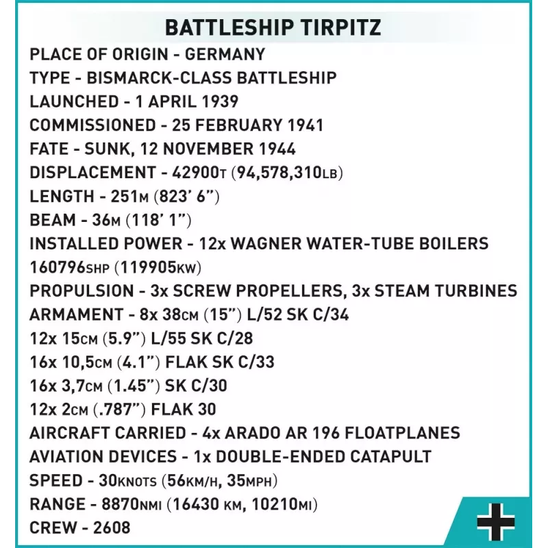 COBI 4839 Historical Collection mūšio laivas Tirpitz, kaladėlių rinkinys, 2810 elementų, 1:300