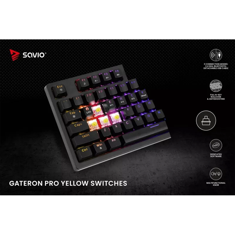 Savo Phenix SAVGK-RED mechaninė klaviatūra žaidimams 75% Gateron Pro RGB belaidė RF Bluetooth USB QWERTY