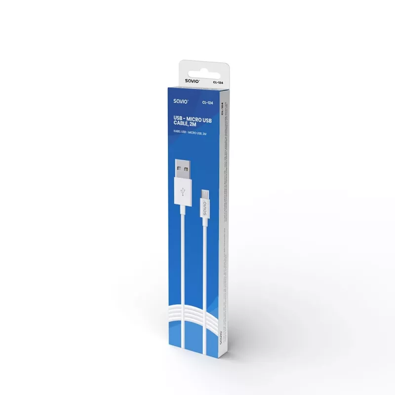 USB laidas SAVIO CL-124 USB 2.0, USB A – Micro-USB B, 2 m, baltas