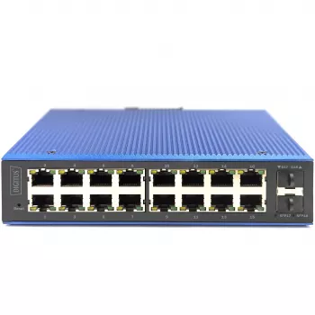 DIGITUS pramoninis L2 valdomas Gigabit Ethernet jungiklis 16x RJ-45 + 2x SFP, 12–48V DC, 8000 MAC